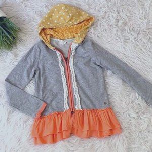 Matilda Jane Girls 435 Tween Grey Full Zip Hoodie Orange Ruffle Polka Dots Sz 8